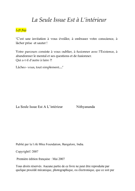 The Only Way Out is In in French (Book)