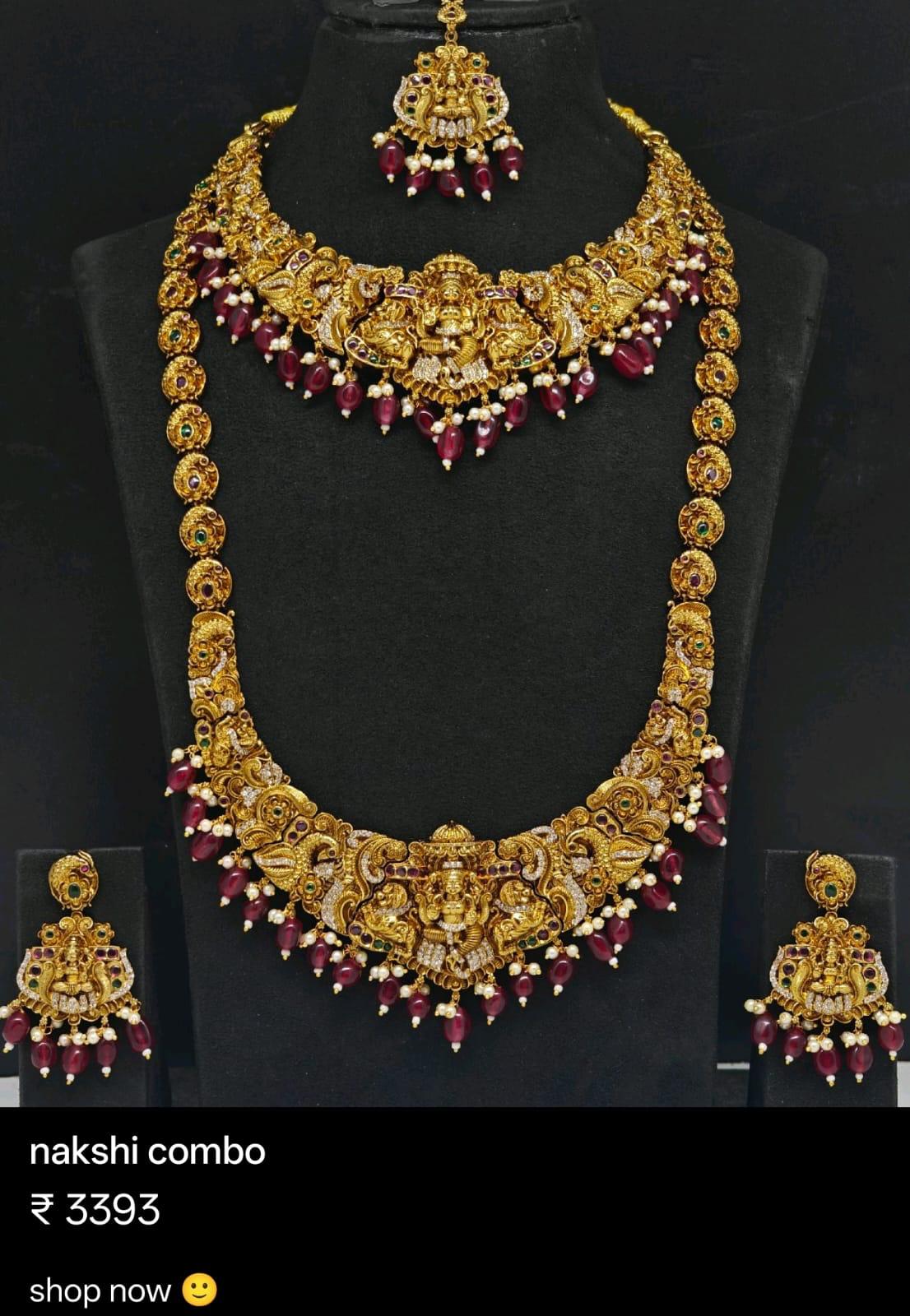 Royal Antique Traditional Indian Long Necklace Jewelry Set for Women