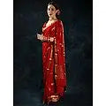 True-Red Handloom Saree with Nandi Ox Woven All-Over