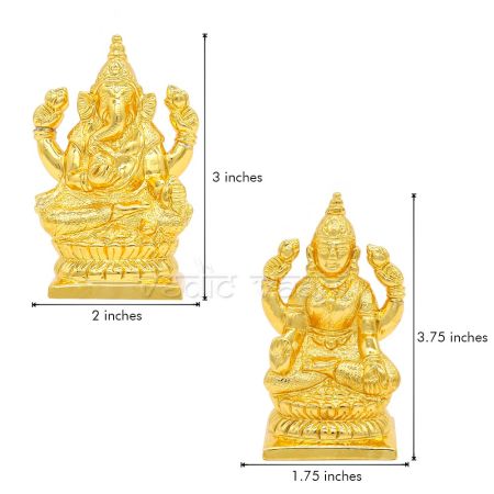Ganesh Lakshmi Idol in Pure Silver - Gold Polish