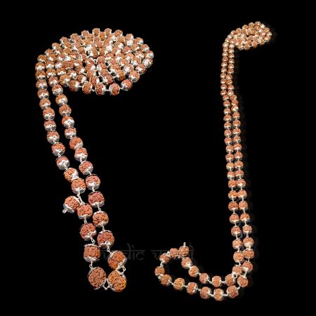 Mahadeva Rudraksha Silver Kantha Mala for Shivalingum Shringar