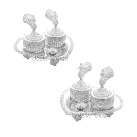 Haldi Kumkum Container with Heart Shape Trey in Pure Silver