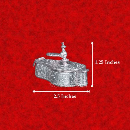 Haldi Kumkum Container With Peacock Design in Pure Silver