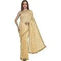 Sari from Punjab with Phulkari Embroidery in Self and Golden Border
