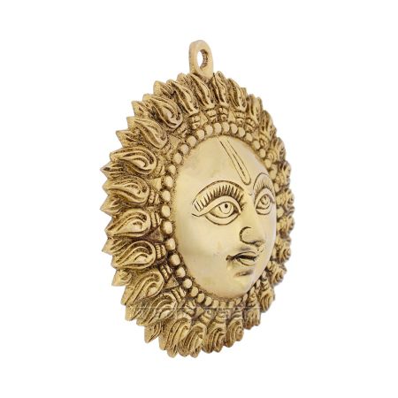 Lord Surya Dev (Sun) Hindu God Mukh Wall Hanging in Brass