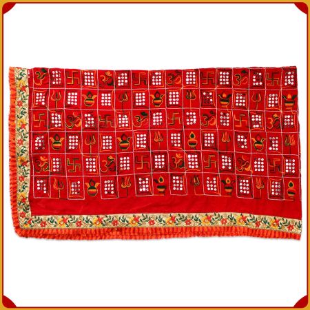 Vedic Pavitra Puja Positive Hindu Symbols Velvet Tablecloth for Temple Puja Room Decor