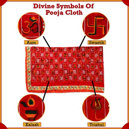 Vedic Pavitra Puja Positive Hindu Symbols Velvet Tablecloth for Temple Puja Room Decor