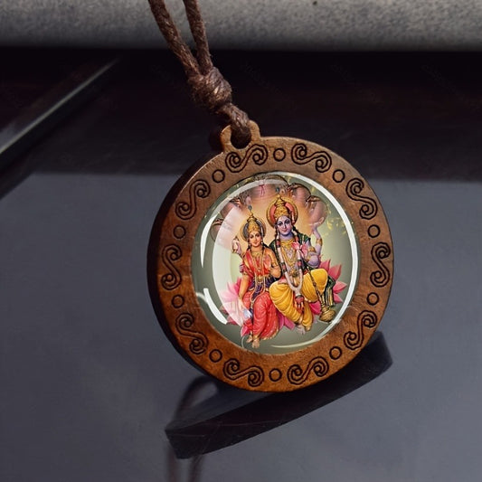 Hindu deity statue art pendant necklace--Lakshmi Narayana