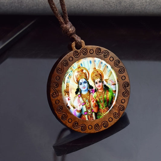 Hindu deity art pendant necklace - Lakshmi Narayana