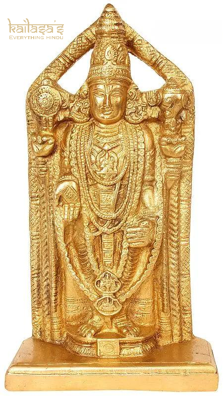 8" Lord Venkateshvara, Heavily Ornamented in Brass | Handmade | Made In India