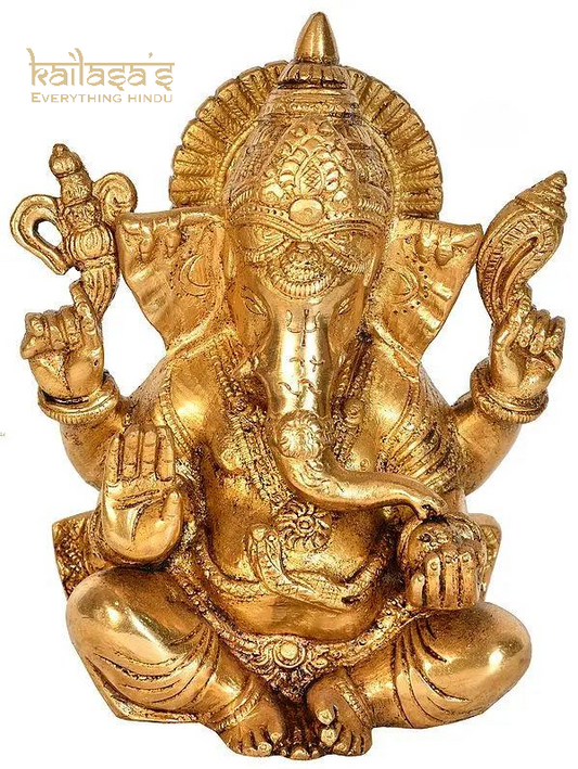 6" Ashirwad Ganesha Brass Sculpture | Handmade | Made in India