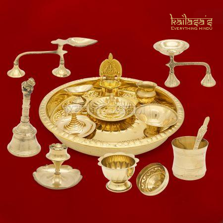 Pooja Thali Complete Set of 14 Articles with Lord Ganesh Idol
