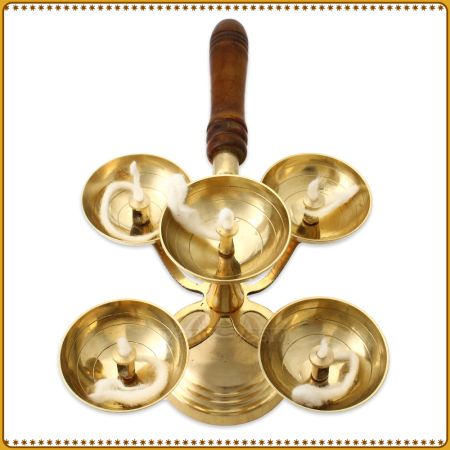 Pancharti Panch Deepak, Brass Diya for Temple Pooja Gifts Decor