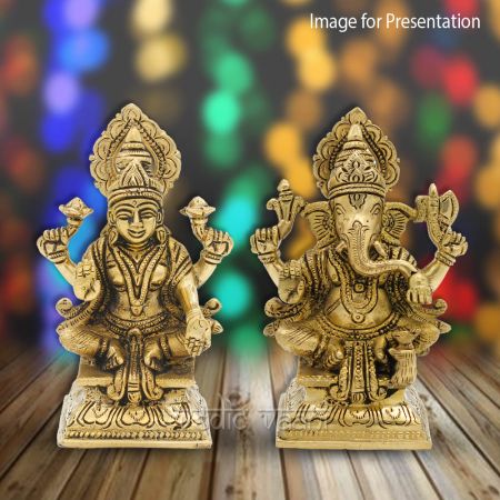 Laxmi Ganesh Seat on Lotus Statue in Brass