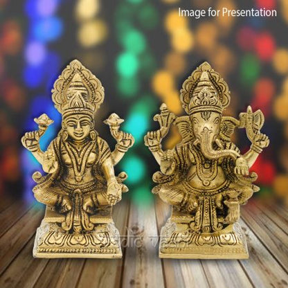 Laxmi Ganesh Seat on Lotus Statue in Brass