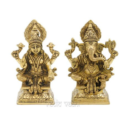 Laxmi Ganesh Seat on Lotus Statue in Brass