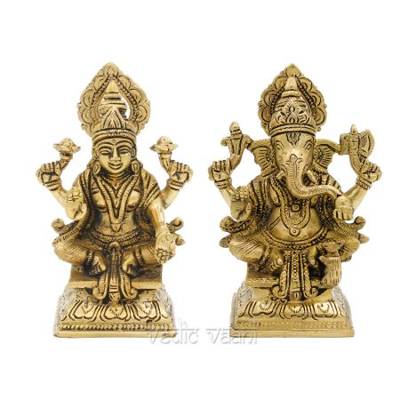 Laxmi Ganesh Seat on Lotus Statue in Brass