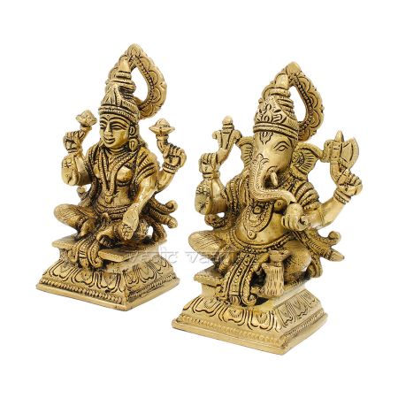 Laxmi Ganesh Seat on Lotus Statue in Brass