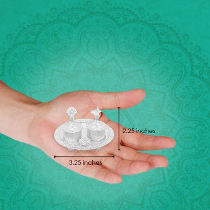 Haldi Kumkum Container with Oval Shape Trey in Pure Silver