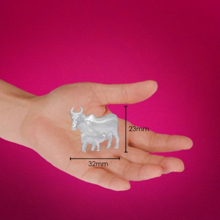 Lucky Cow with Calf Idol in Silver