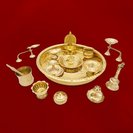 Pooja Thali Complete Set of 14 Articles with Lord Ganesh Idol
