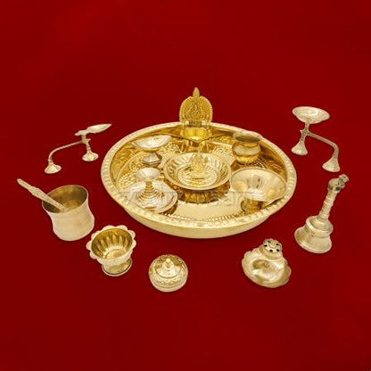 Pooja Thali Complete Set of 14 Articles with Lord Ganesh Idol