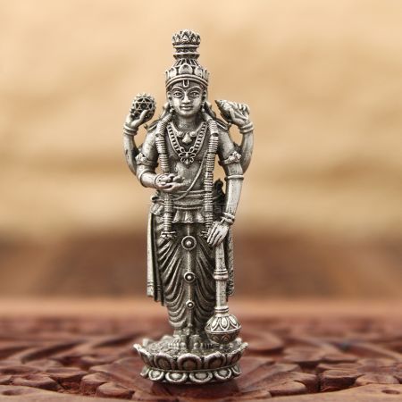 Chaturbhuj Lord Vishnu Idol (Statue) in Pure Silver
