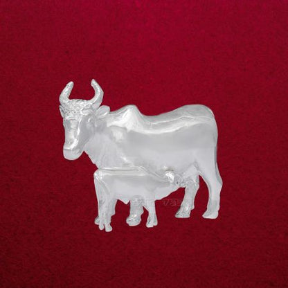 Lucky Cow with Calf Idol in Silver