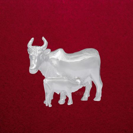 Lucky Cow with Calf Idol in Silver