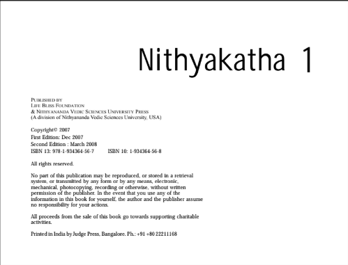 Nithya Katha 1: Stories from the Divine Discourses of The SPH Nithyananda Paramashivam (2nd Edition) (Book)