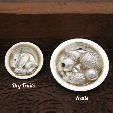 Silver Fruits and Dry Fruits Thali set for Offering God and Goddess