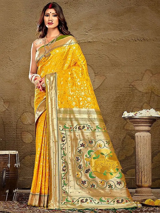 Paithani Zari Work Mor Motif Tassel Silk Saree With Blouse
