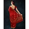 True-Red Handloom Saree with Nandi Ox Woven All-Over