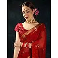 True-Red Handloom Saree with Nandi Ox Woven All-Over