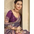 Khadi Silk Embroidered Purple Saree And Flower Motif In Border With Raw Silk Blouse