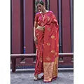 Traditional Wear Pure Satin Zari Weaving Silk Saree With Contrast Paisley Border