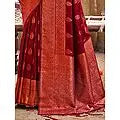 Traditional Motifs Banarasi Silk Saree With Blouse And Tassels Pallu