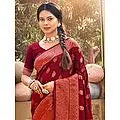 Traditional Motifs Banarasi Silk Saree With Blouse And Tassels Pallu