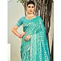 Beautiful Leaf-Patterned Cotton Saree With Tassels And Blouse