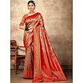 All Over Floral Design Banarasi Silk Saree with Peacock Motifs