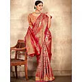 All Over Floral Design Banarasi Silk Saree with Peacock Motifs