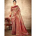 All Over Floral Design Banarasi Silk Saree with Peacock Motifs