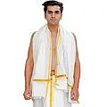 Bright-White Pure Cotton Plain Angavastram with Zari Woven Border