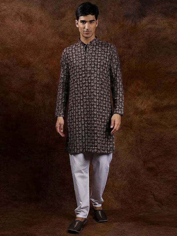 Intricate Heavy Embroidered Wedding Kurta Pajama with Sequins
