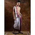 Brilliant-White Dhoti and Angavastram with Zari Wowen Wide Border