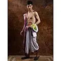 Brilliant-White Dhoti and Angavastram with Zari Wowen Wide Border