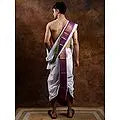 Brilliant-White Dhoti and Angavastram with Zari Wowen Wide Border