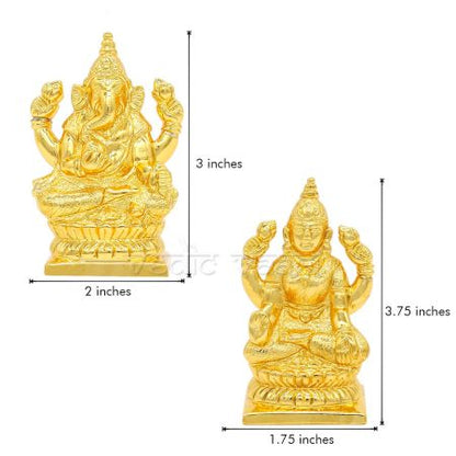 Ganesh Lakshmi Idol in Pure Silver - Gold Polish