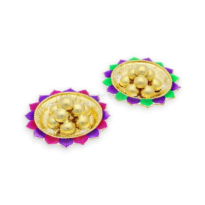 Lord Ganesha Offering Laddu with thali in Pure Silver Gold Polish