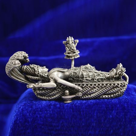 Lord Vishnu Idol (Murti) Sleeping Posture in Pure Silver